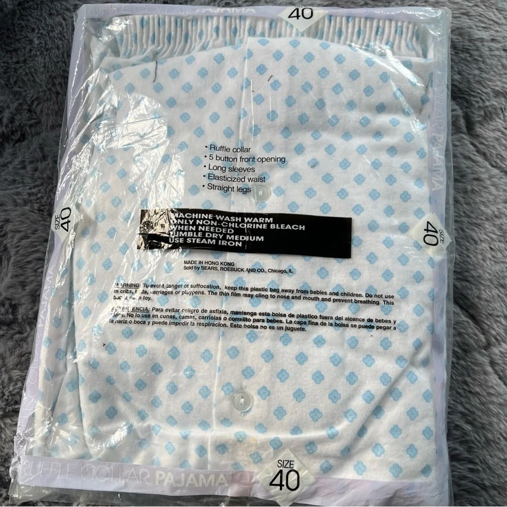 VNT Sears Carriage Court Women’s Pajamas 100% Cotton Blue/white Ruffle Collar - Picture 3 of 6